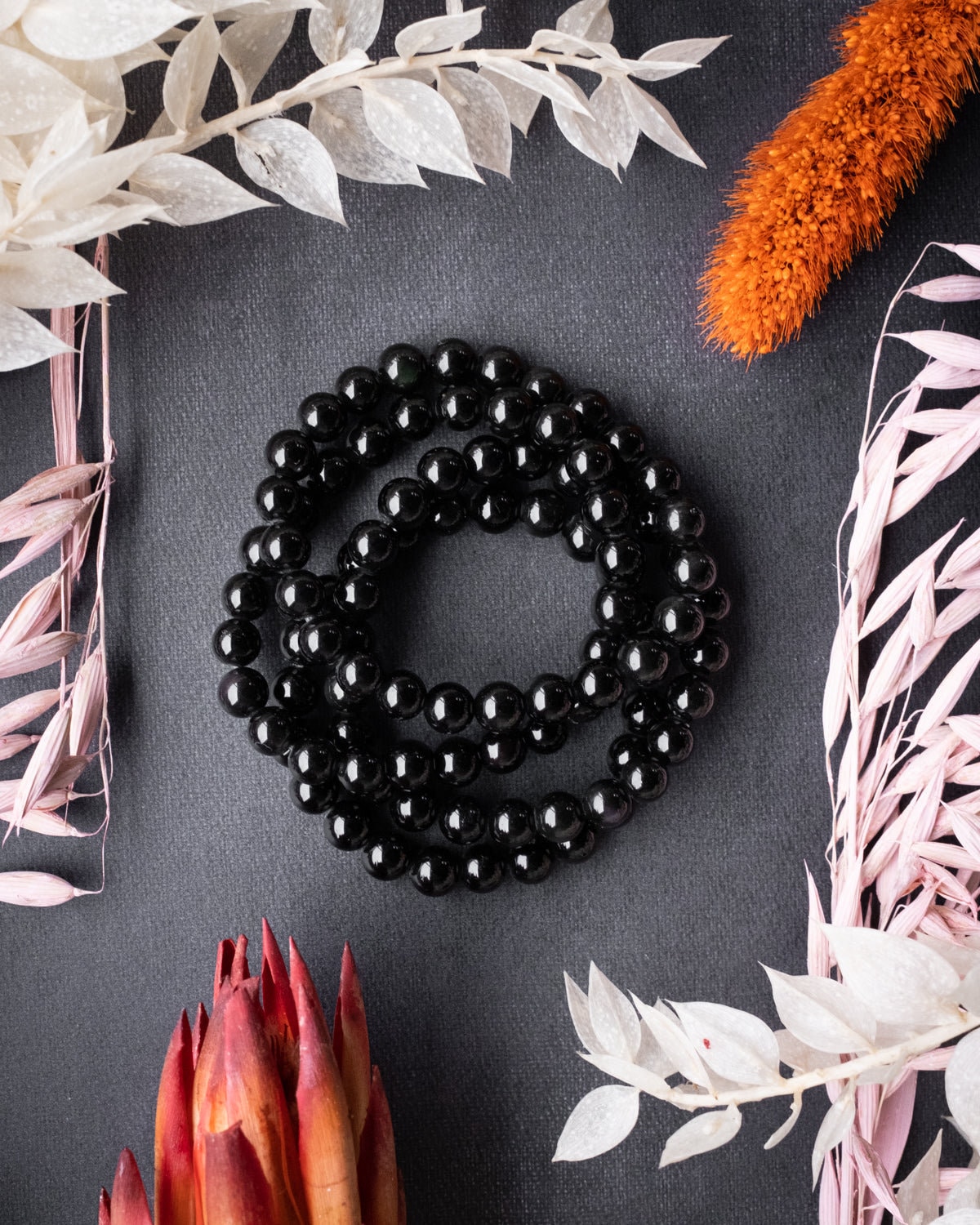 Elegante bracciale in ossidiana da 8 mm, gioielli in pietra con perline rotonde lisce, accessorio di protezione spirituale realizzato a mano, regalo unisex