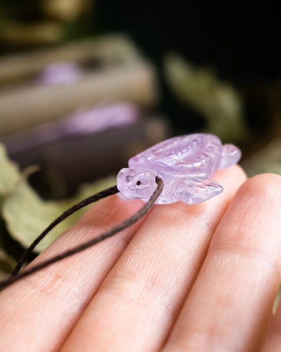 Small Amethyst Hand Carved Leatherback Sea Turtle Necklace