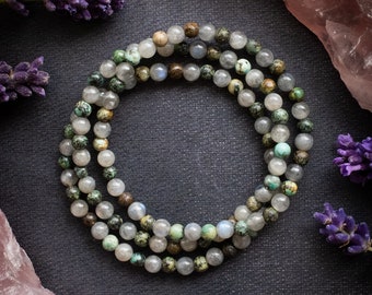 Bracciale Mystic Harmony: Labradorite e turchese africano, perline da 4 mm per l&#39;equilibrio, gioielli di guarigione energetica realizzati a mano