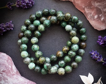 Bracciale turchese africano - Pietra di trasformazione con perline da 8 mm, Gioielli curativi del Chakra della gola, Regalo per la crescita e il cambiamento