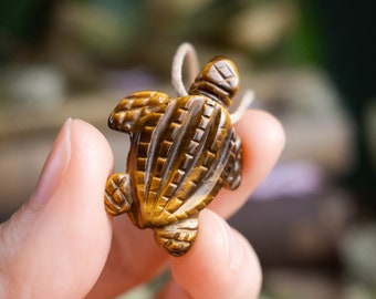 Small Tiger's Eye Hand Carved Leatherback Sea Turtle Necklace