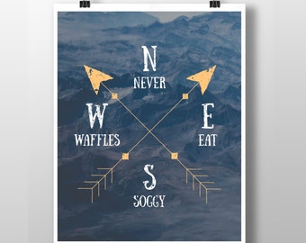 Arrow Compass Printable - "Never Eat Soggy Waffles"