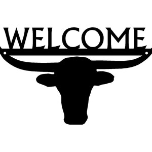 Texas Longhorn Steer Skull Cattle Welcome Sign - Metal -12 inches wide