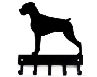 Boxer Natural Ear Docked Tail  (Sm) Key Rack Hanger/ Leash hooks - Metal - 6 inches wide - Made in USA