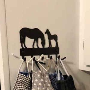Horse and Foal (SM) Key Rack Hanger/ Leash hooks - Farm Country Decor  Metal - 6 inches wide