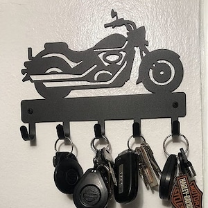 Cruiser Motorcycle 12 (lg) Key Rack Hanger/ Leash hooks - Metal -9 inches wide - Made in USA