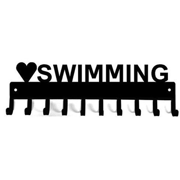 Heart Swimming Sport Medal & Ribbon Hanger - 10 hooks - Gifts/ Awards - Made in USA