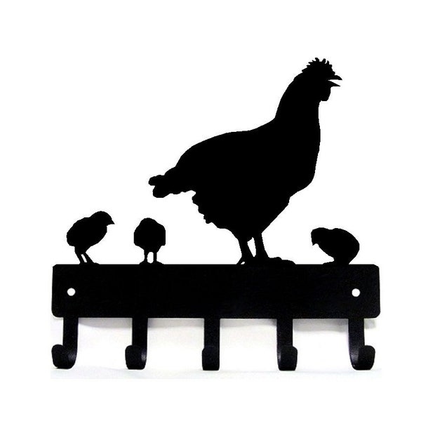 Hen and Chicks Chicken (SM) Key Rack Hanger/ Leash hooks - Farm Country Decor  Metal - 6 inches wide