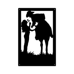 Romantic Cowboy and Cowgirl with Horse - Western Country  - Metal -13x9 inches