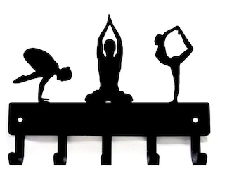 Yoga Trio (sm) Key Rack Hanger - storage hooks - Metal - 6 inches wide - American Made