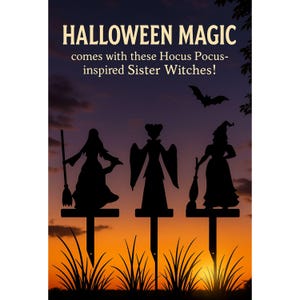 Sister Witches Yard Stakes – Halloween Silhouettes - Shadow Casters | Made in the USA