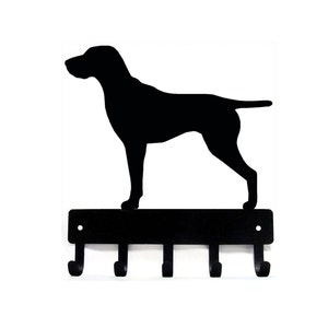 May include: Black metal key holder featuring a silhouette of a German Shorthaired Pointer dog. The holder has five hooks for hanging keys.