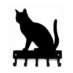 Sitting Cat number 3  Leash Hanger/ Key Rack/ Hooks -Small 6 inch wide