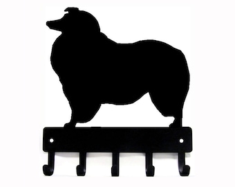 Rough Collie Dog Leash Hooks: Metal Key Rack, 6-Inch Wide, US Made