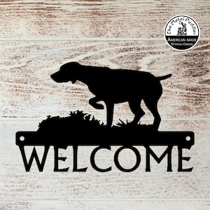 German Shorthair Pointer Welcome Sign: 12-inch Metal Dog Silhouette On Point