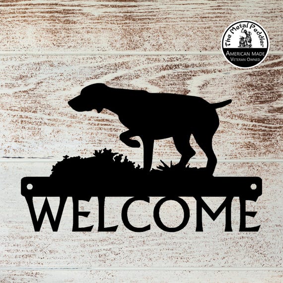 German Shorthair Pointer Welcome Sign: 12-inch Metal Dog Silhouette On Point