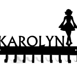 Personalized Irish Dancer Medal Hanger: Black Steel Display with 10 Hooks
