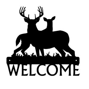 Deer Family #1 - Buck & Doe Welcome Sign - Metal -12 inches wide- Made in the USA