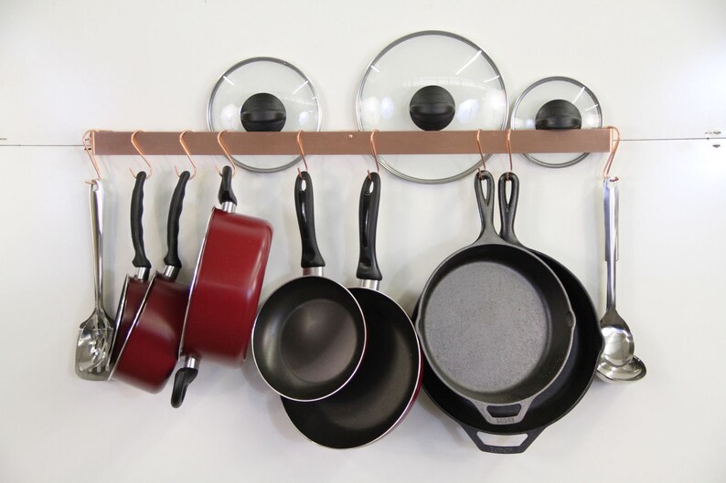 33 Inch Handmade Solid Copper Wall Mounted Pot Rack Space Saver