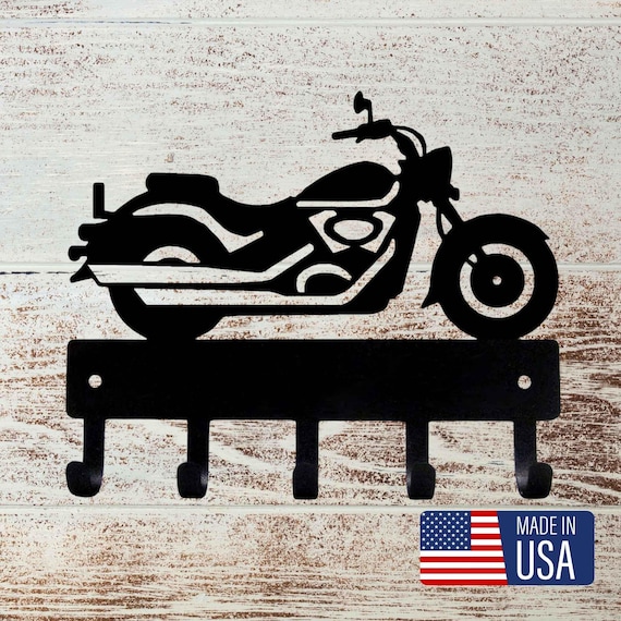 Motorcycle #12 Key Holder: Metal Leash Hook Rack, 9-Inch Wide, Made in USA