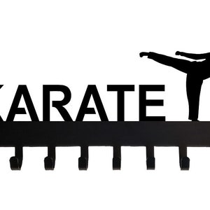 Karate Side Kick (Female)- Medal Rack Display Martial Arts Sport Medal & Ribbon Hanger - 10 hooks - Gifts/ Awards