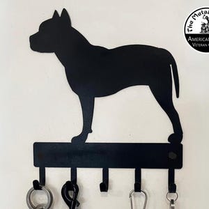 Pit Bull Terrier (Sm) Dog Leash Hanger/ Key Rack/ Hooks -Small 6 inch wide - Made in USA