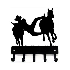 Bulldogging Rodeo Cowboy (Lg) Western Rodeo Key Rack/ Hooks /  Leash Hanger -9 inch wide