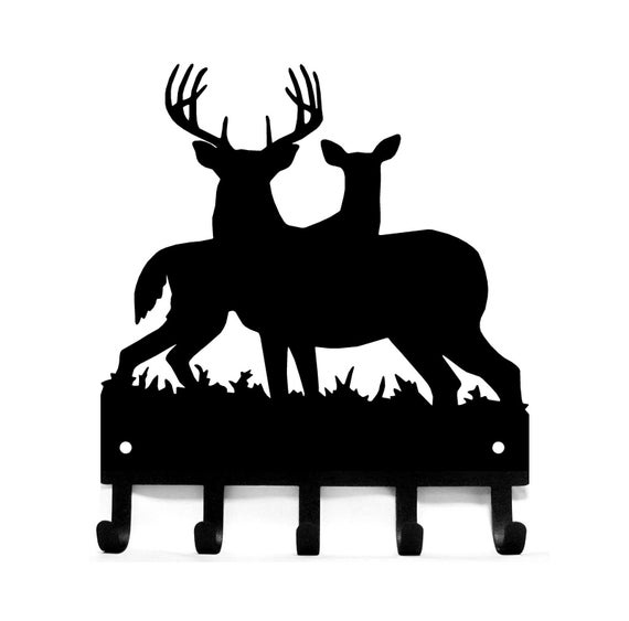 Deer Buck Head Metal wall art Key Rack Holder Hanger 5 Hooks Made USA Sm 6/" NEW