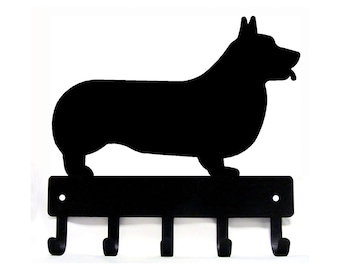 Corgi (Lg) Key Rack Hanger/ Dog Leash hooks - Metal -9 inches wide