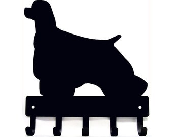 Cocker Spaniel (Sm) Key Rack Hanger/ Dog Leash hooks - Metal - 6 inches wide