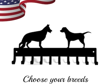 XL Dog Breed Key Holder: USA Made Leash Hanger 10 Hooks
