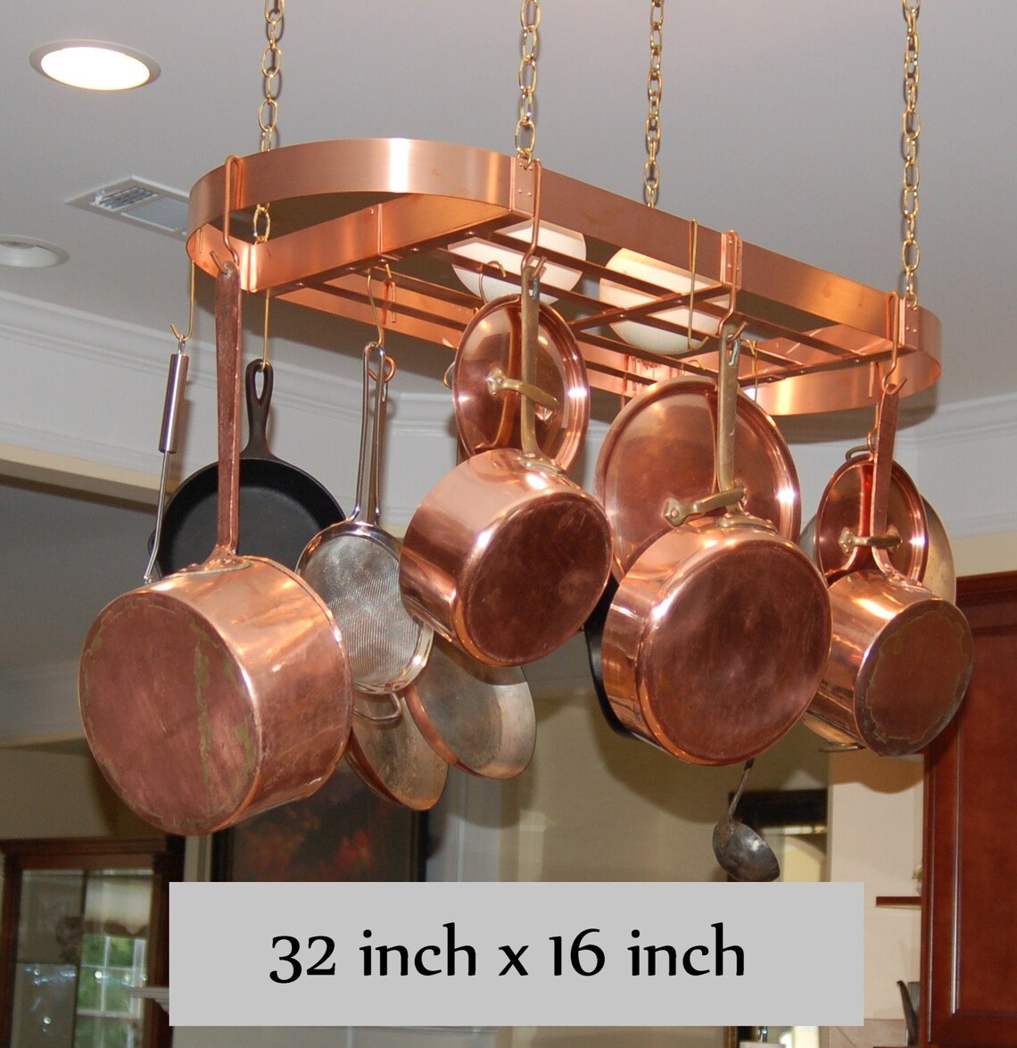 32x16 inch Handmade Hanging Copper Pot Rack Oval with Etsy