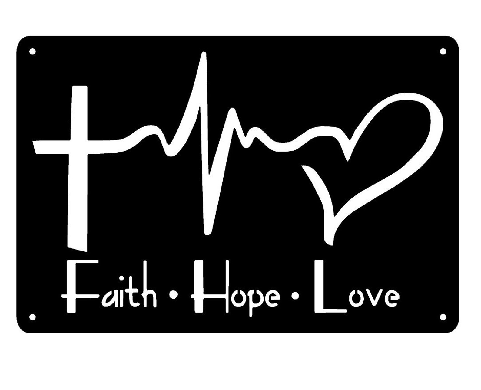 Faith Hope Love Metal Wall Art Sign Plaque 14x9 Inches - Made in the ...