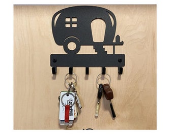 Camper Trailer Silver or Black Key Holder / Hanger with 5 hooks - 6 inch Wide - Made in USA - Black or Silver