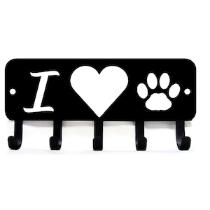 I "heart" Cat Paw Key Rack/ Hooks - 9 inch wide -  Made in USA