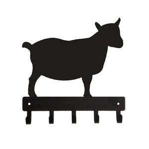Pygmy Goat Key Rack: Farmhouse Metal Leash Hanger, USA Made 6 inches Wide