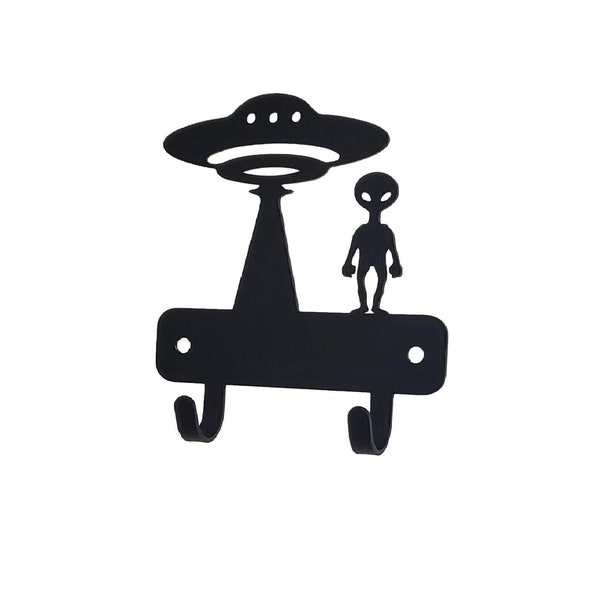 Mini Alien UFO Key Rack Hanger/ Leash hooks - Metal - 3.5 inches wide- Made in the USA