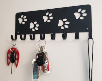 Dog Leash/Key Rack: Metal Walking Paw Print Hanger - Made in USA