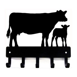 Cow and Calf Key Hanger: Farmhouse Metal Leash Hook, 6-inch