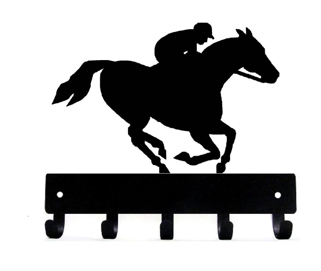 Horse Racing Key Rack: Steel Jockey Silhouette With 5 Hooks, 6-inch ...