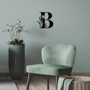 Floral Monogram 12 Inch Tall Letter Sign- Metal Wall  Art Made in USA
