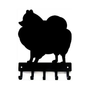 Black metal, five hook, key rack with the silhouette of a Pomeranian dog