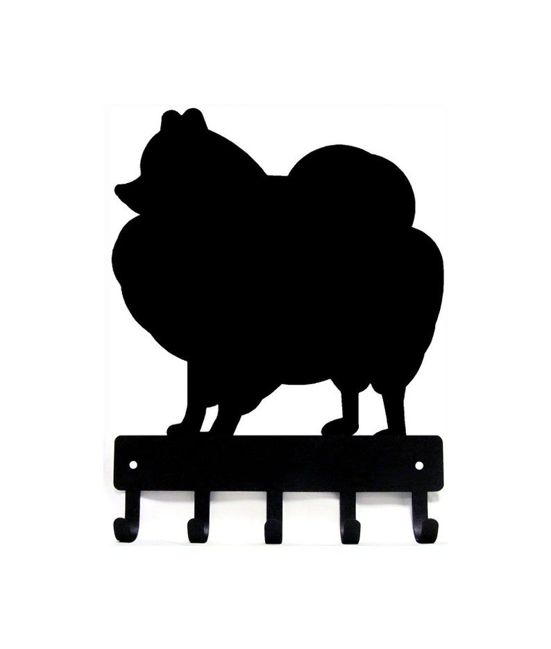 Black metal, five hook, key rack with the silhouette of a Pomeranian dog