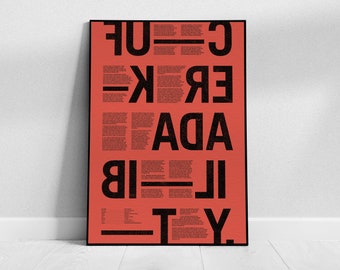 Fuck readability red A3 poster | experimental typography