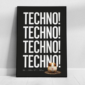 A3 funny animal print guinea pig poster techno wall art image 1