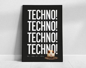 A3 funny animal print | guinea pig poster | techno wall art