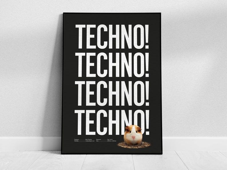 A3 funny animal print guinea pig poster techno wall art image 1