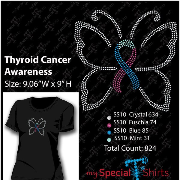 Thyroid Cancer Awareness Ribbon SVG Instant Download Vector Design, Butterfly Ribbon Digital  (svg, dxf .eps) Rhinestone Transfer file