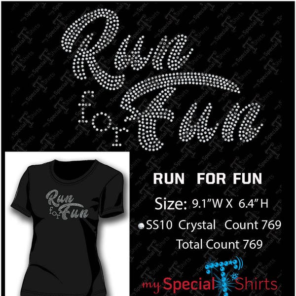 Run for fun, SVG Instant Download Rhinestone Design, Running bling shirt Digital Download (.svg, dxf .eps) Rhinestone Transfer cut file