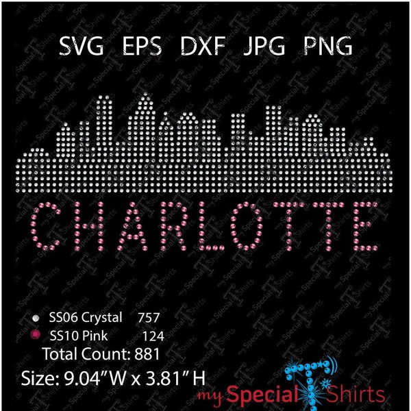 Charlotte NC City Skyline SVG, Instant Download Rhinestone Design, Nashville  bling shirt Digital Download (.svg, dxf .eps)Transfer cut file